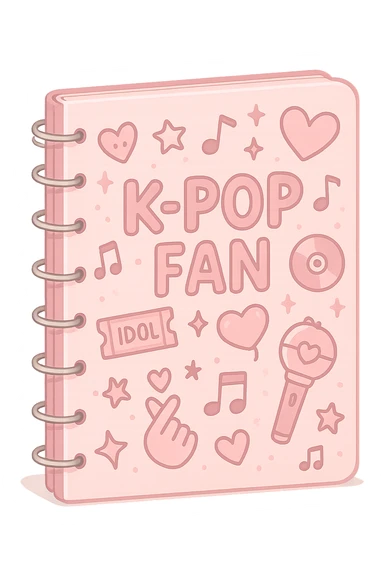 pink kpop fan notebook with doodles, cute and trendy sticker
