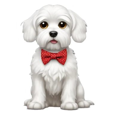 white maltese dog wearing a red with white polka dots tie sticker