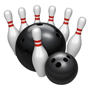 A bowling ball rolling down the lane towards a set of pins, with the pins poised to fall. The scene is set in a bowling alley with bright lights and a polished wooden floor, capturing the excitement and precision of the sport. sticker