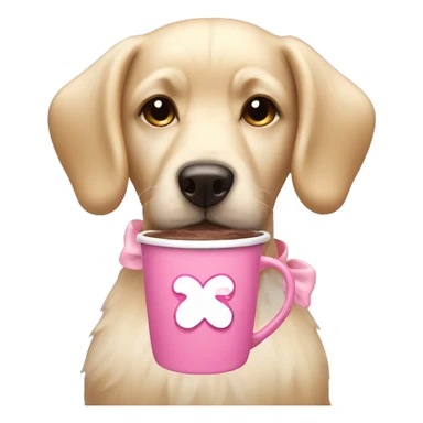 Blonde dog with pink bow holding hot chocolate  sticker