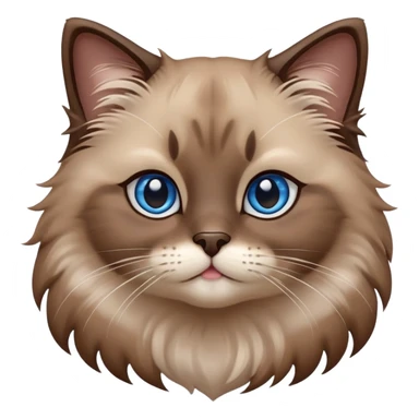 cinematic-adorable-fluffy-brown-ragdoll-cat-portrait-emoji,-head-tilted-cutely-with-big,-sparkling-blue-eyes,-soft-brown-seal-colored-fur-with-darker-points-on-the-ears,-face,-and-paws,-simplified-yet-irresistibly-adorable-features, sticker