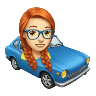 Redhead girl glasses driving blue car  sticker