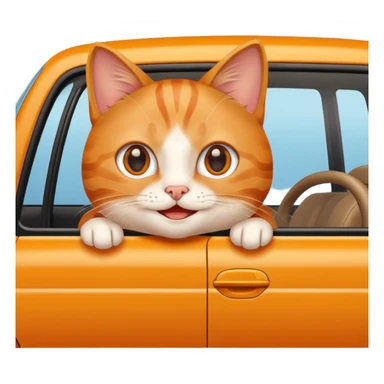 cat sitting in a car, emoji style sticker