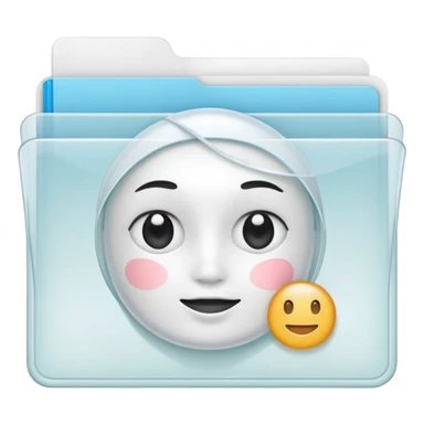 A simple icon of a transparent white plastic folder, minimal and clean, with rounded corners, subtle translucency, soft shading, and a small self-care, skincare, routine documents symbol on the front sticker