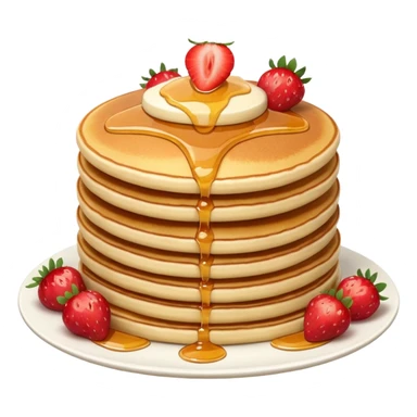 a stack of pancakes with strawberry  sticker