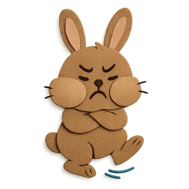 highly detailed, high quality paper craft style illustration of a mocha-colored bunny puffing its cheeks and stamping its foot, intricate textures, soft lighting, delicate cut-paper details sticker
