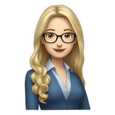 Woman teacher blonde long hair brown glasses blue eyes with a book sticker