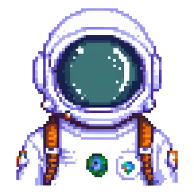 pixel art icon of a wrapped SVG-style astronaut focusing on helmet and suit, clean and minimal tech info symbol sticker