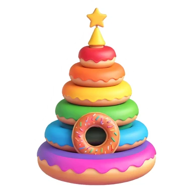 A Christmas tree in rainbow colors with an empty middle like a donut sticker