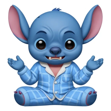 crie um memoji do personagem stitch onde ele esteja de pijama com carinha de sono assim como na imagem, porém sendo um memoji sticker