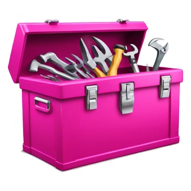 Realistic metallic hot pink tool box with top open and tools inside of it isolated.  sticker