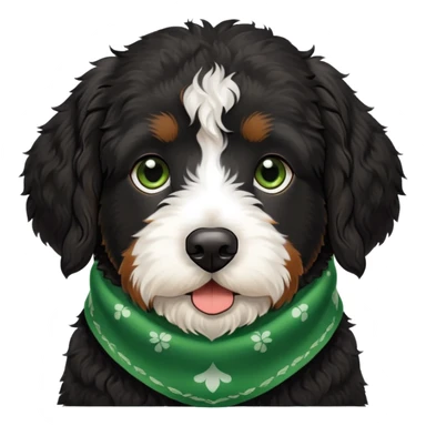 black Berenedoodle dog with a green bandana around its neck sticker