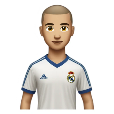 Young soccer player with a buzz cut hair with real madrid jersey, apple style sticker