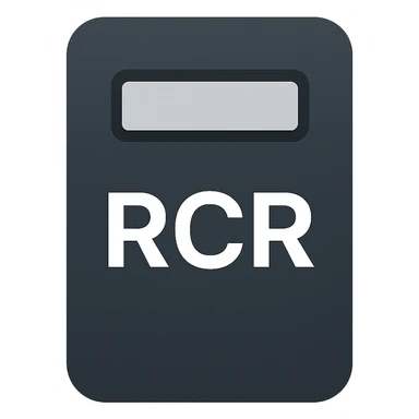 black riot shield with RCR in white, rectangular viewing window, modern flat icon style sticker