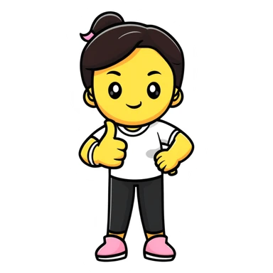 Girl showing one thumb up and one thumb down, indicating mixed opinion sticker