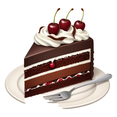 black forest gateau slice with fork and plate sticker