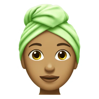 Tan Girl with towel on her head and green skincare face on sticker