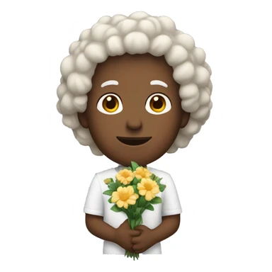 White man with curly hair holding flowers  sticker