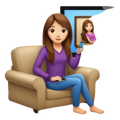 beautiful girl with long brown hair constructing new lounge room area with flat screen tv and couch sticker