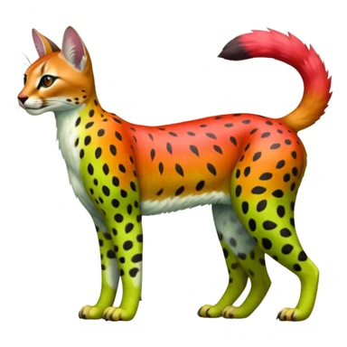 Colorful tropical exotic fruity kiwi-green lemony rosy neon-red Caracal-Cheetah-Serval-Snow-Leopard-Trico-Sergal-Vernid-fusion-hybrid-animal-creature, full body sticker