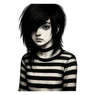 emo girl with striped shirt and choker, no background sticker