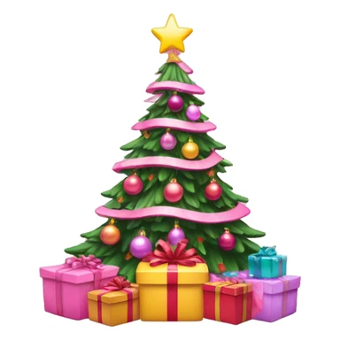 Pink Christmas tree with lights and presents under it sticker