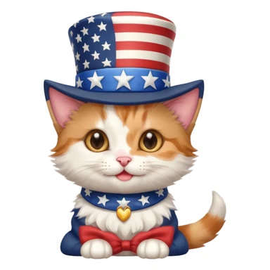 happy kitten wearing an american flag top hat sticker