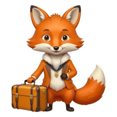 A clever fox gripping a tiny suitcase with its agile tail. sticker