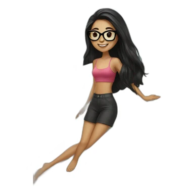 Girl with black glasses and long black hair on a surfboard sticker