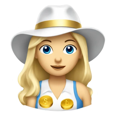 Create a Blonde blue eyed femalengel wearing a white hat holding a bucket of gold coins  sticker