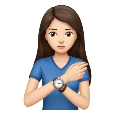 brunette long haired woman checking watch sticker
