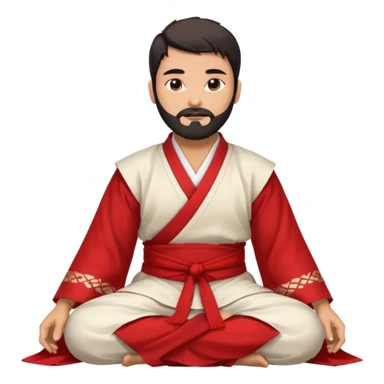 Beautiful man with lightly tan skin and dark beard in white and red Hanfu sitting on the ground sticker