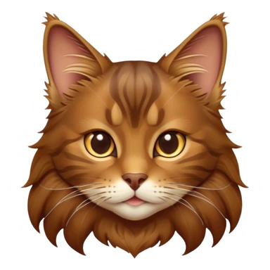 cinematic-cute brown-maine-coon-cat-portrait-emoji,-head-tilted-playfully-and-inquisitively,-sleek--brown-and-gold-tones-with-hints-of-deep-auburn-fur,-simplified-yet-adorable-features,-highly-detailed,-glowing-with-a-warm,-friendly-glow  sticker