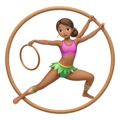 An energetic gymnast performing aerobics with a hula hoop. The gymnast is spinning the hoop around their waist in an elegant pose. The background is a lively fitness studio with colorful lights and an active atmosphere, showcasing movement and grace. sticker