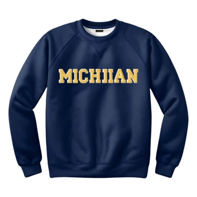 Only Crewneck sweat shirt with embroidered word “Michigan” in varsity font sticker