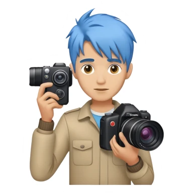 blue hair full body man with camera standing sticker