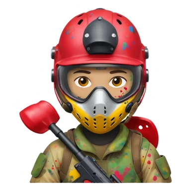 paintball player face shot with lots of colors messy red helmet sticker