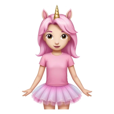 head and shoulders portrait of an anthropomorphised female unicorn in tutu and pink t-shirt, standard pose sticker