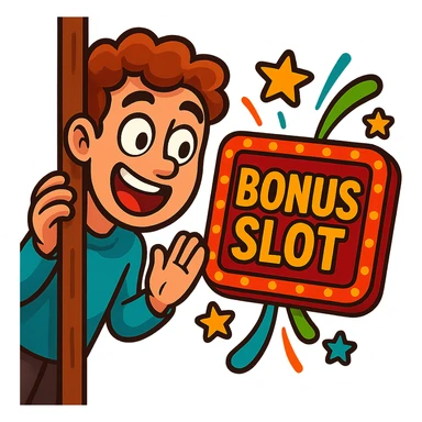 a person peeking around a corner, excited for a bonus slot, cartoon style, vibrant colors sticker
