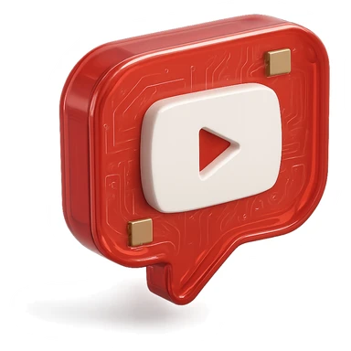red speech bubble with inside a big red YouTube white play button, glossy circuit style sticker