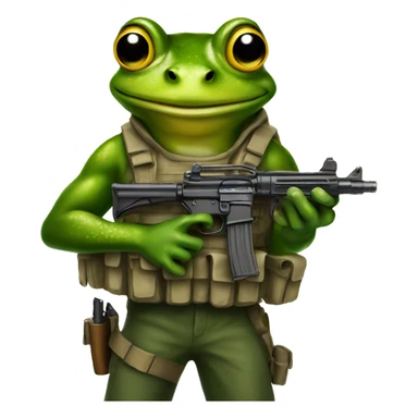 Solider frog holding gun sticker