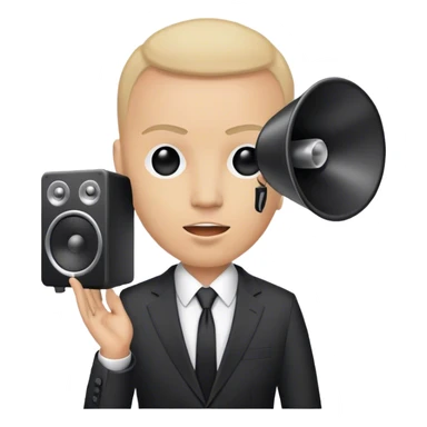 A man with a suit with a speaker instead of a head sticker