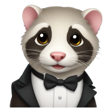A ferret wearing a tuxedo sticker