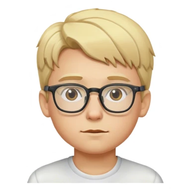 blonde boy with glasses and chest  sticker