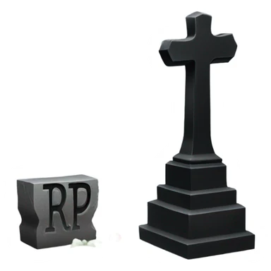 a black grave with the letters RIP on a silver  sticker