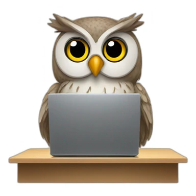 Owl working on a computer sticker
