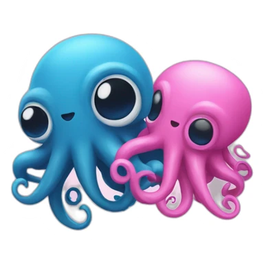 a blue kraken facing  to another pink kraken sticker