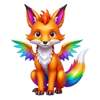 Animated Fox dragon hybrid with wings face front full body rainbow colored sticker