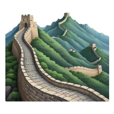 Great Wall of China, winding mountain silhouette, simplified emoji design sticker