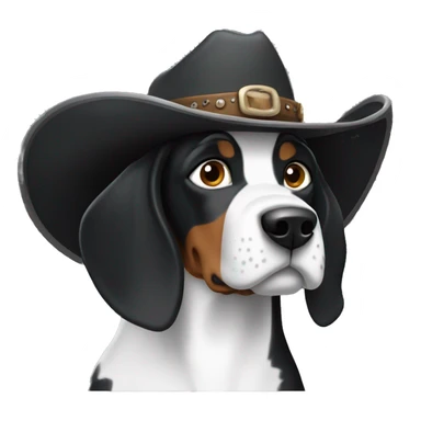 Black and white coonhound wearing a cowboy hat  sticker